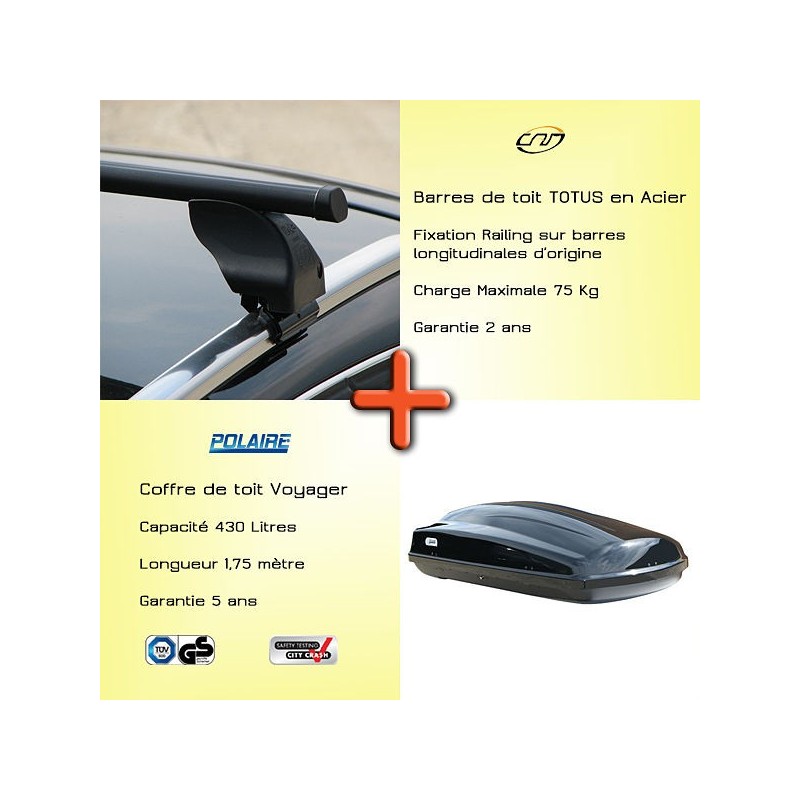 Pack Barres de toit Totus fixation Railing et Coffre toit 2162