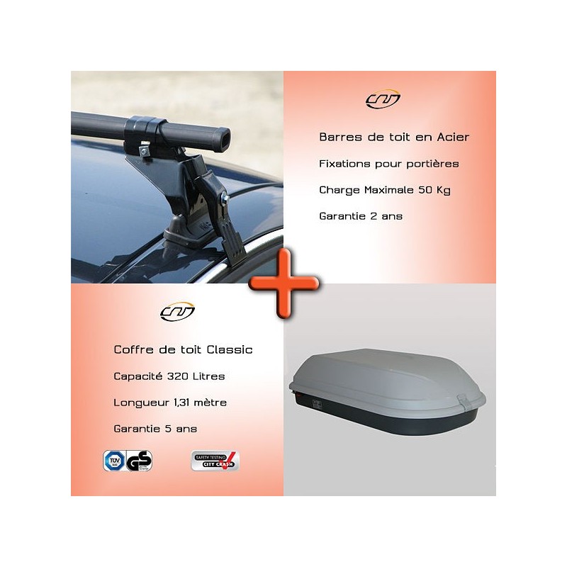 Pack Barres et Coffre de toit fixation portières ECO 004