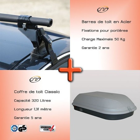 Pack Barres et Coffre de toit fixation portières ECO 004