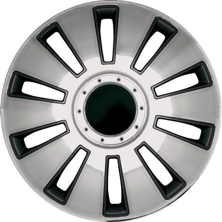 Enjoliveur 15 pouces noir et argent SILVERSTONE - pack 4 enjoliveurs