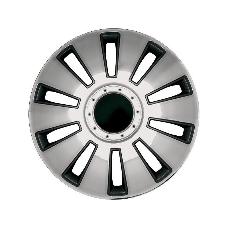 Enjoliveur 16 pouces noir et argent SILVERSTONE - pack 4 enjoliveurs